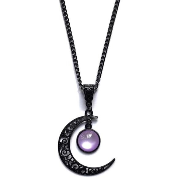 Gothic Moon Necklace Women Crystal Pendant Black Crescent Dark Punk Jewelry Gift - Picture 3 of 3